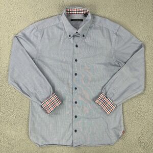 Hammer Made Button Down Shirt Men Large 16.5 Blue Slim Fit Plaid Flip Cuff Logo